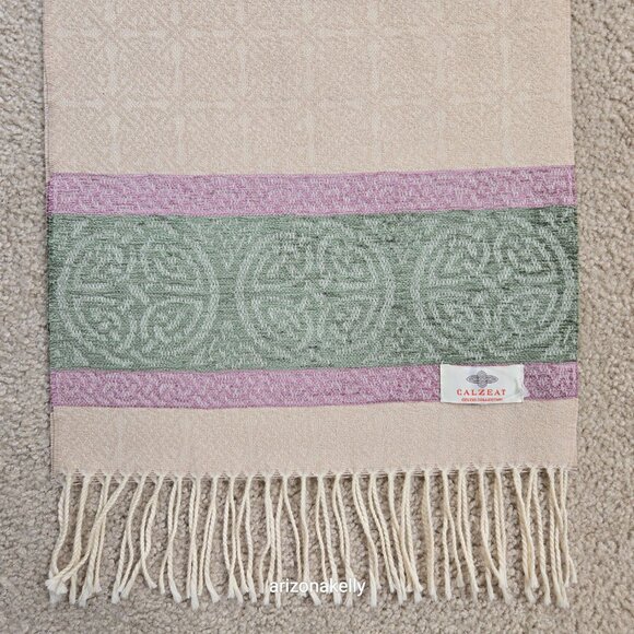 NEW Calzeat Celtic Knot Scarf Green & Purple - Picture 4 of 11
